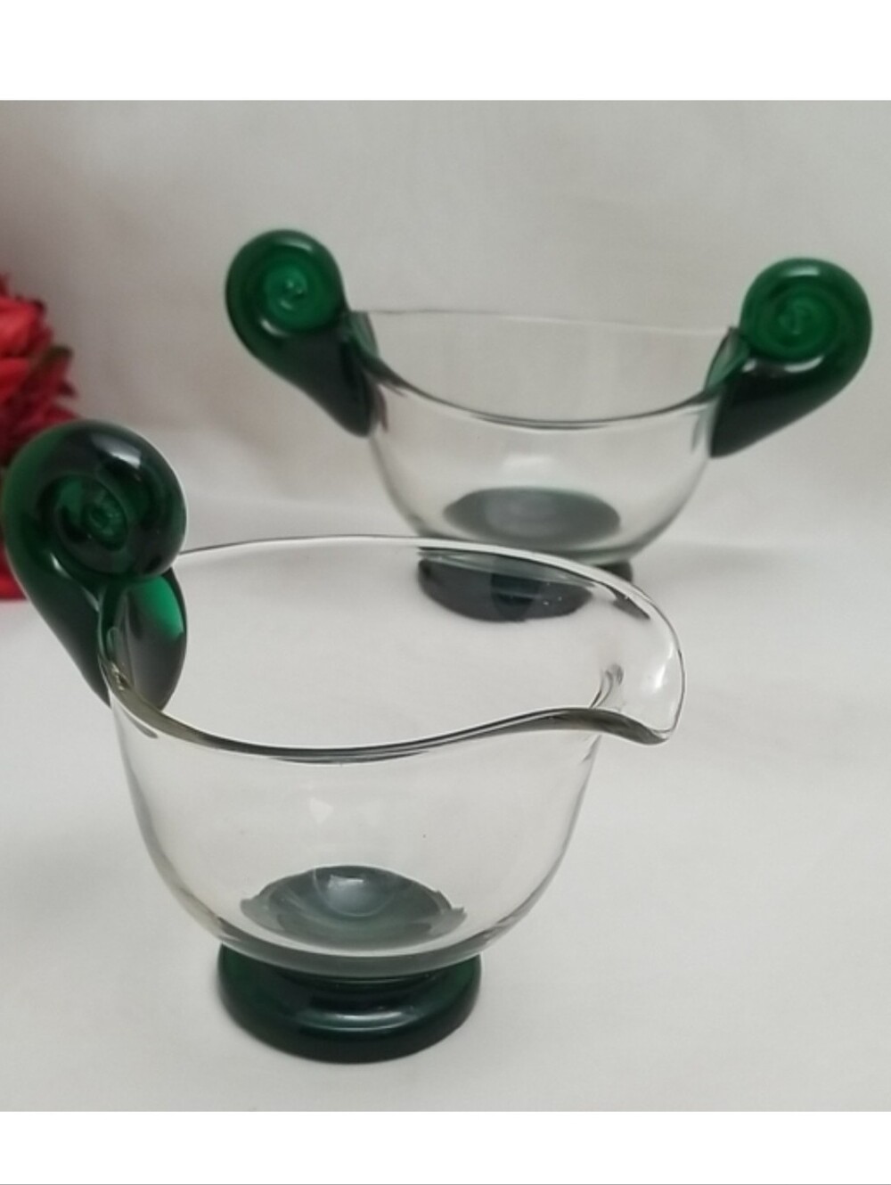 Fenton Rubel Emerald Scroll Creamer & Sugar